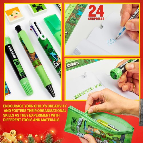Minecraft Advent Calendar 2025 - 24 Fun Items Including Keychains, Pens & Notebooks | Black Cube Gamer Gift