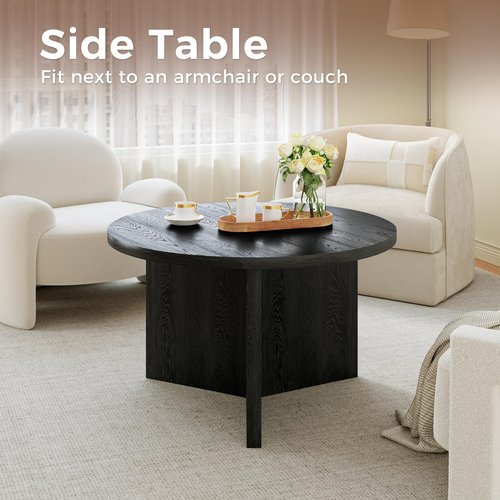 Luoxiao 27.5'' Coffee Table for Small Space, Minimalist Modern Table for Living Room, Durable & Sturdy Small Round End Table with Adjustable Feet Pads, Black