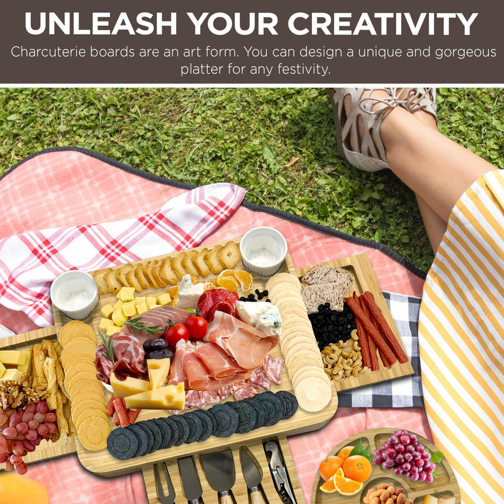 Kiaansh-Kiavi Kiaansh and Kiavi Charcuterie Boards Gift Set: Bamboo Cheese Board Set. Perfect for wedding gifts, Bridal shower and House Warming Gifts., Large
