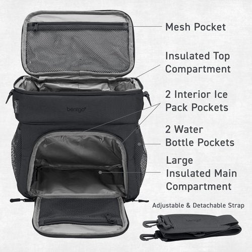 Bentgo Prep Deluxe Insulated Multimeal Bag - Lunch Box Bag, Holds 5 Meals, Premium Insulation up to 8 Hrs, Durable, Water-Resistant - Large Capacity For Adult Meal Prep (Dark Gray)