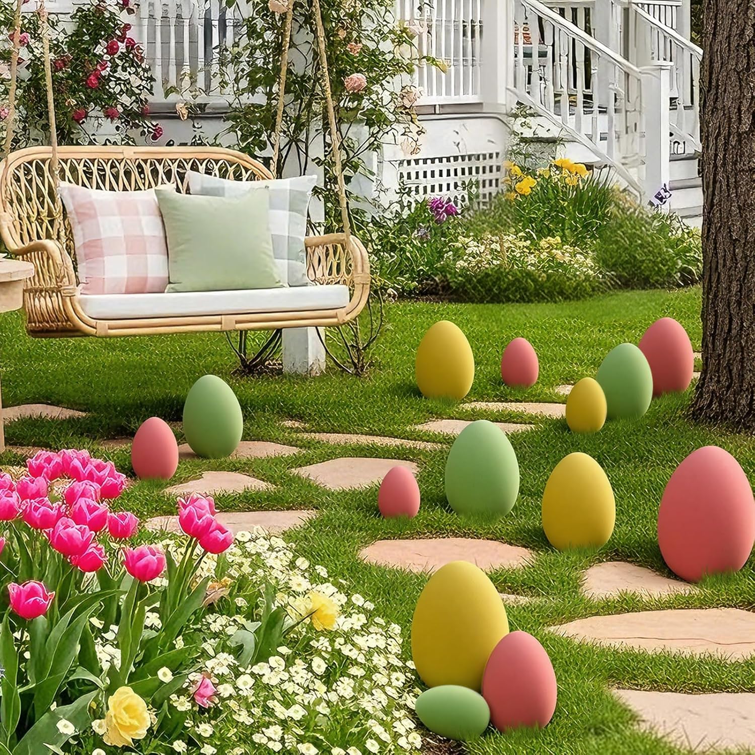 Zesua Flocked Easter Eggs - Set of 3 Decorative Spring Eggs for Home Centerpieces | Pink Indoor Decor