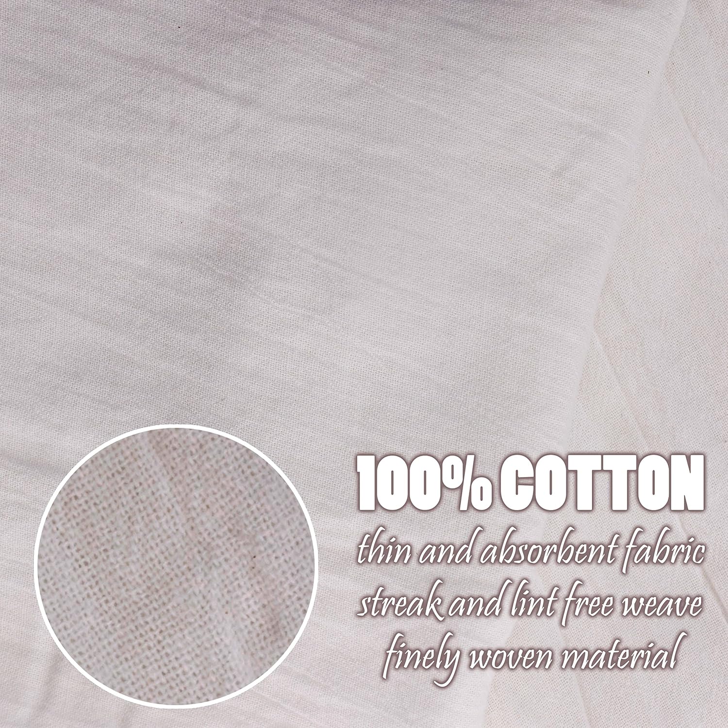 PERLLI Kitchen Flour Sack Dish Towels - 12 Pack, 28x28 Inches, Lint-Free, 100% Cotton, Highly Absorbent, White