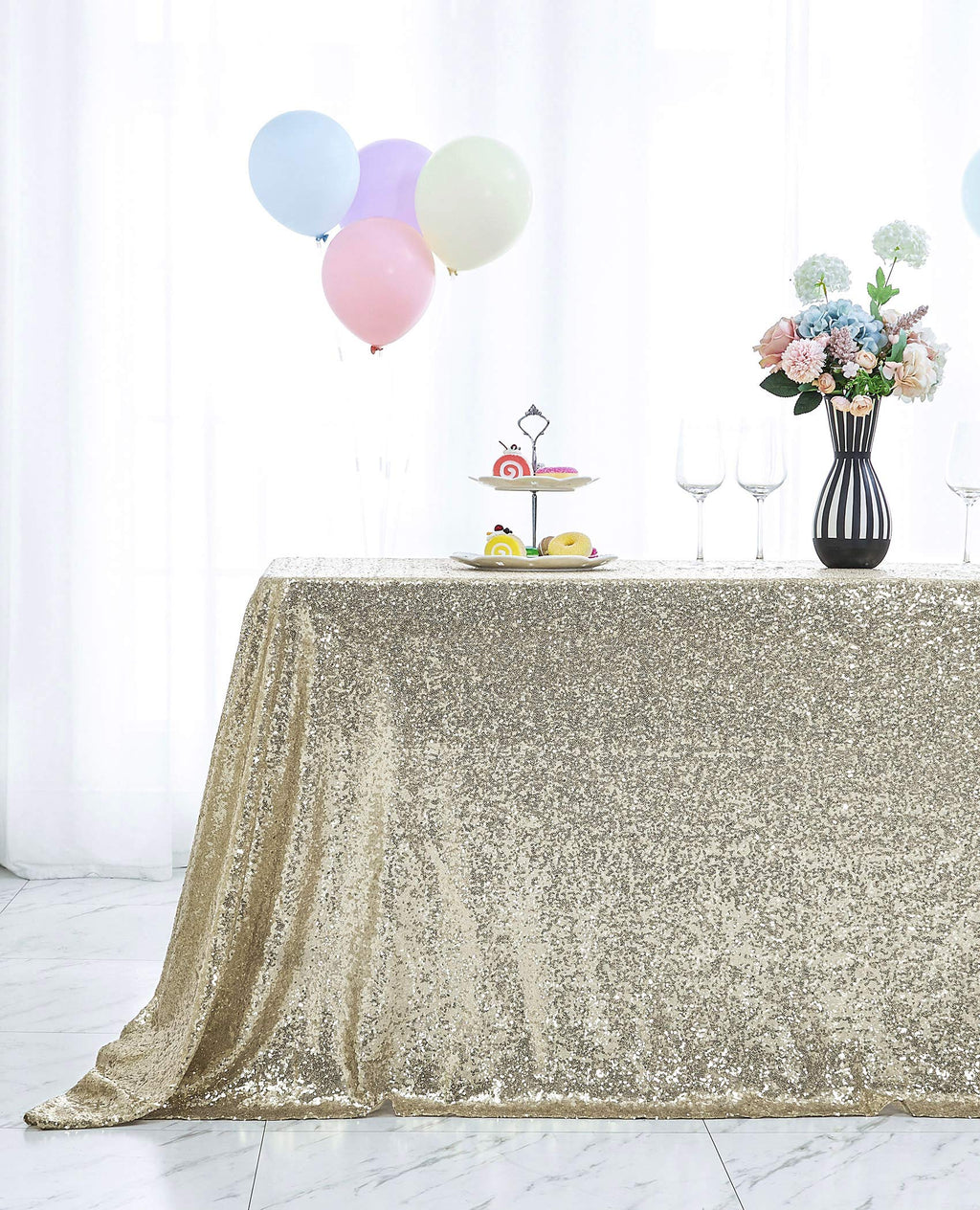 Hahuho 50x80 inch Rectangular Sequin Tablecloth Champagne, Glitter Tablecloth for Bridal Shower Decorations, Birthday, Wedding, Dessert, Banquet（50x80 Inch, Champagne）