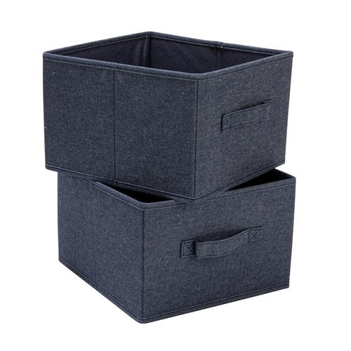 Collapsible Cotton Blend Cube Storage Drawer with Handle, Set of 2, Denim