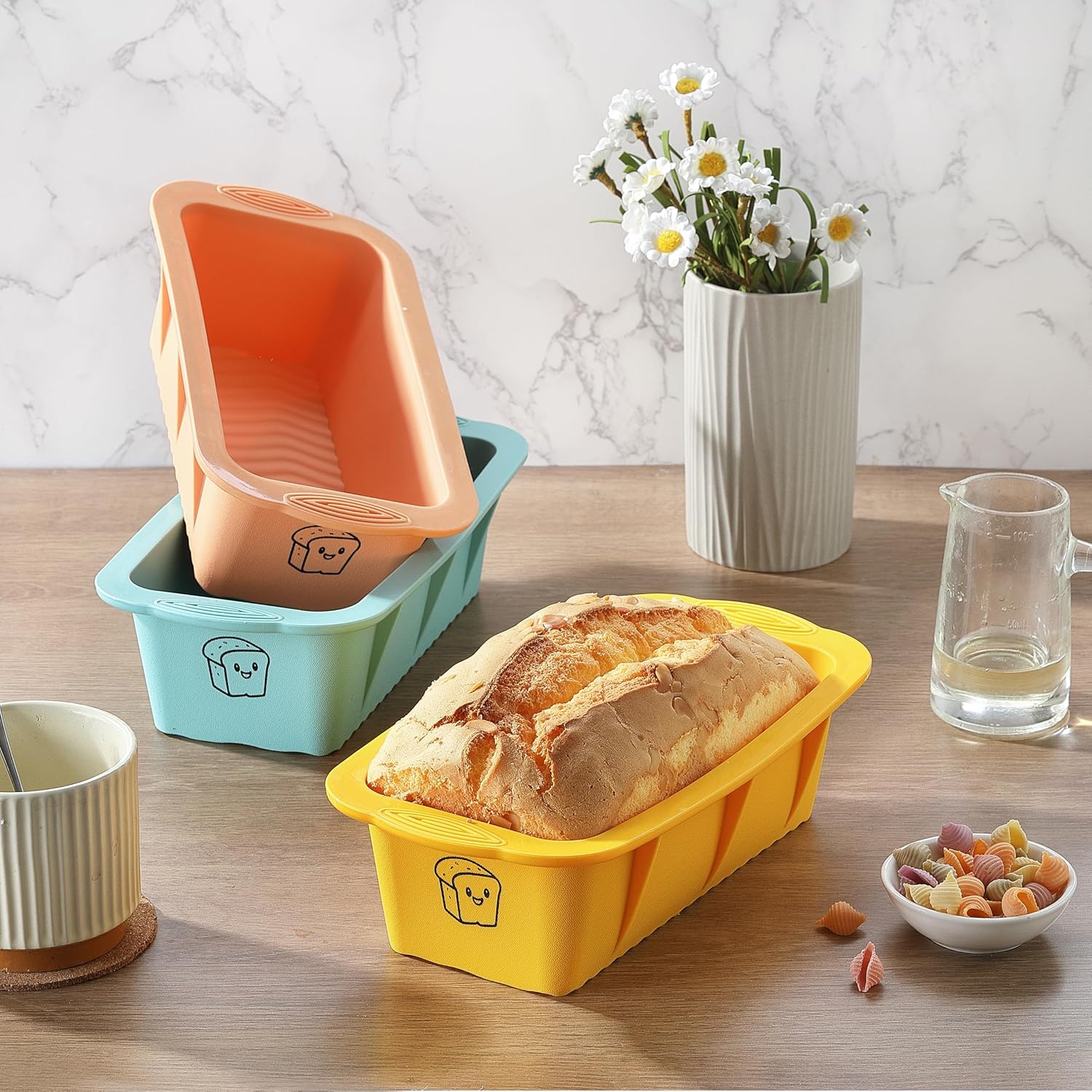 Skiennix Silicone Bread Loaf Pan Set - Non-Stick Baking Pans for Homemade Bread & Cakes | 3 Colors, Dishwasher Safe