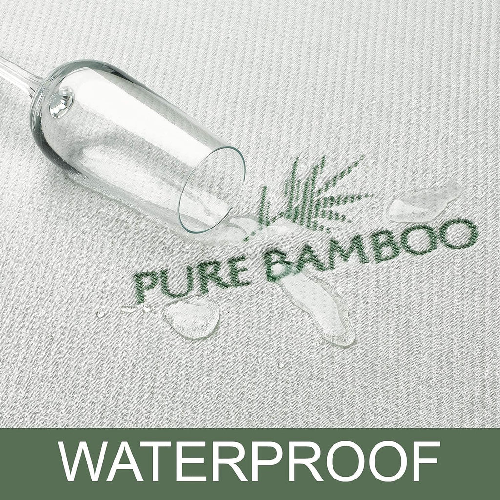 PURE BAMBOO Queen Mattress Protector - Waterproof, Breathable & Noiseless Cover for Moisture & Stain Protection