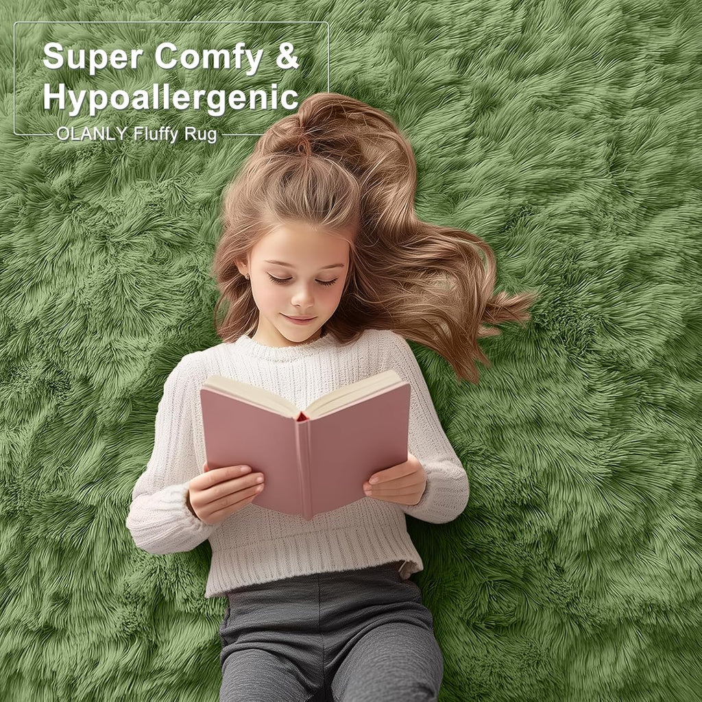 OLANLY Runner Rugs - Soft, Machine Washable Shaggy Carpet for Hallway & Bedroom | Green 2x6 ft