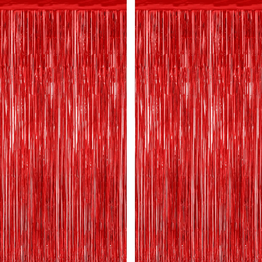 Red Tinsel Backdrop by [Brand Name] - 2 Pack Fringe Curtains | 3.28 FT x 7.05 FT for Weddings & Valentine's Day
