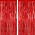 Red Tinsel Backdrop by [Brand Name] - 2 Pack Fringe Curtains | 3.28 FT x 7.05 FT for Weddings & Valentine's Day