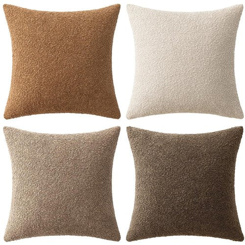 MIULEE Pack of 4 Decorative Textured Boucle Throw Pillow Covers 18x18 Inch Neutral Brown Accent Solid Pillow Cases Couch Cushion Covers for Modern Farmhouse Boho Chair Sofa Bed Room Home Decor
