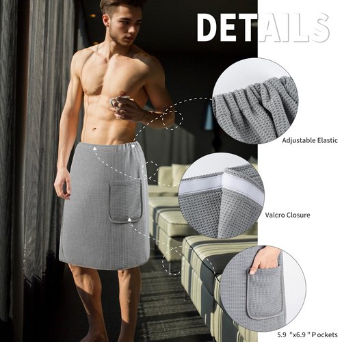 MICROFI New Microfiber Bath Wrap for Men, Waffle Weave, One Piece, 20 x 58 inches