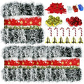 NQN 5 Pack 250Ft Greenery Garland with Snow, Dark Green Snowflake Dots, Artificial Christmas Pine Streamers for Indoor/Outdoor Decorations