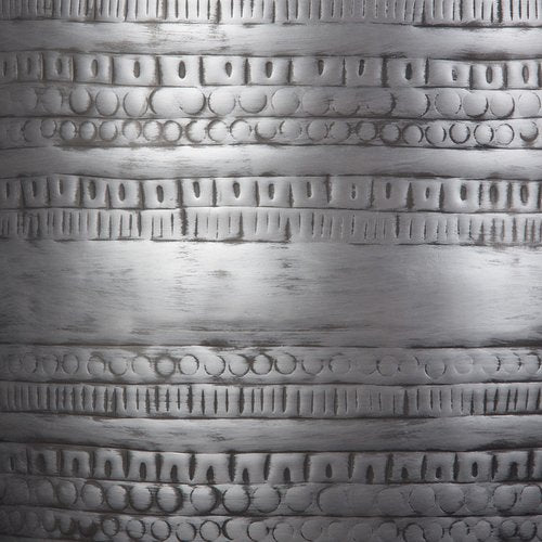 SIMPLIHOME Johnsen Metal Table - 15 inch Wide Solid Iron Drum Accent Table in Antique Silver with Tribal Pattern, Round Boho End Table for Living Room, Bedroom, or Home Office, Fully Assembled