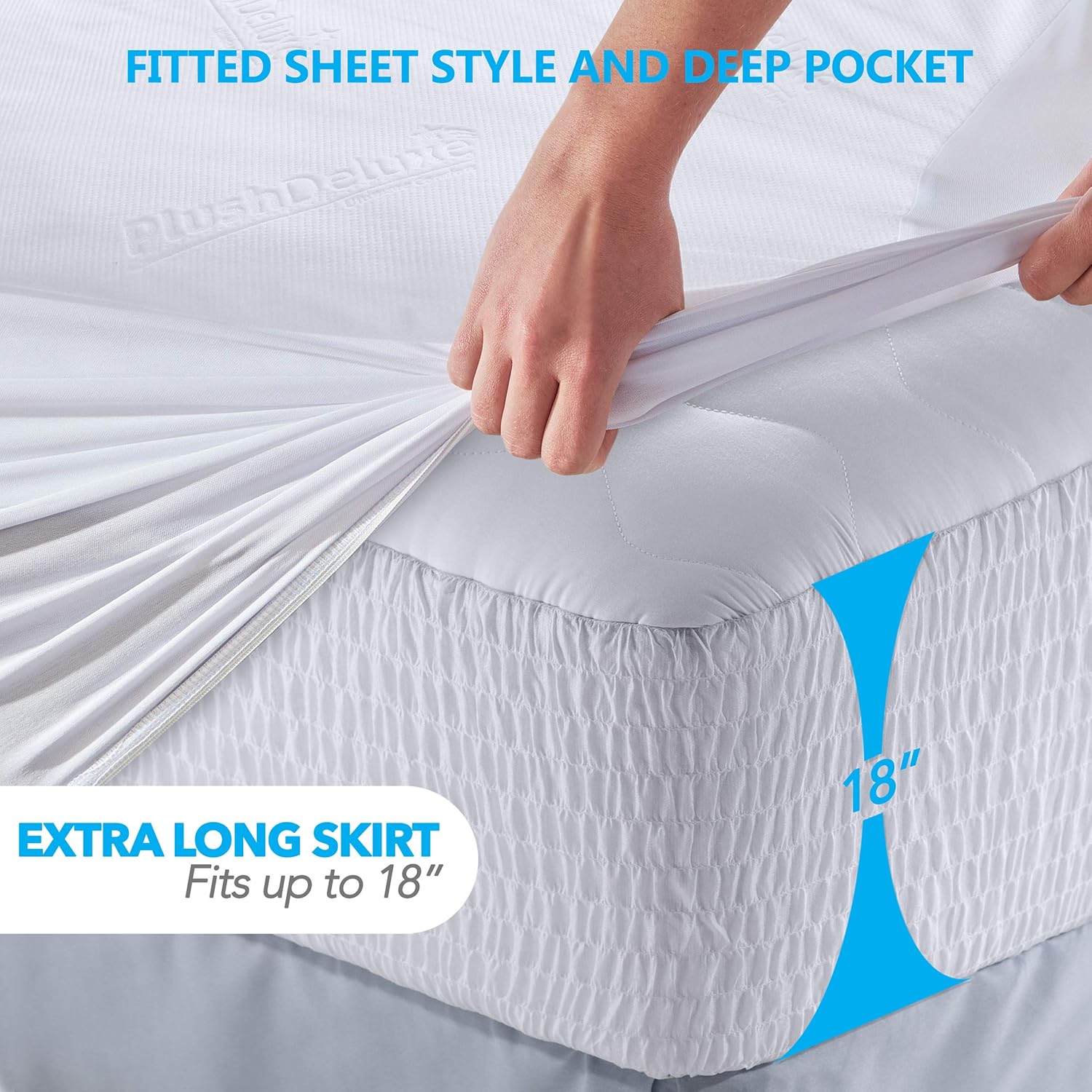 PlushDeluxe Bamboo Mattress Protector - King Size, Waterproof & Ultra Soft for Comfort - White
