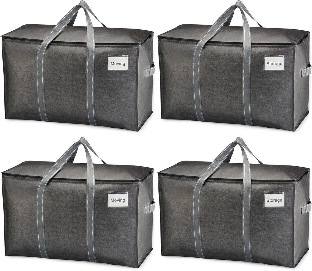 VENO Heavy Duty Moving Bags - Extra Large Storage Solution with Reinforced Handles & Strong Zippers | 4 Pack, Foldable & Reusable