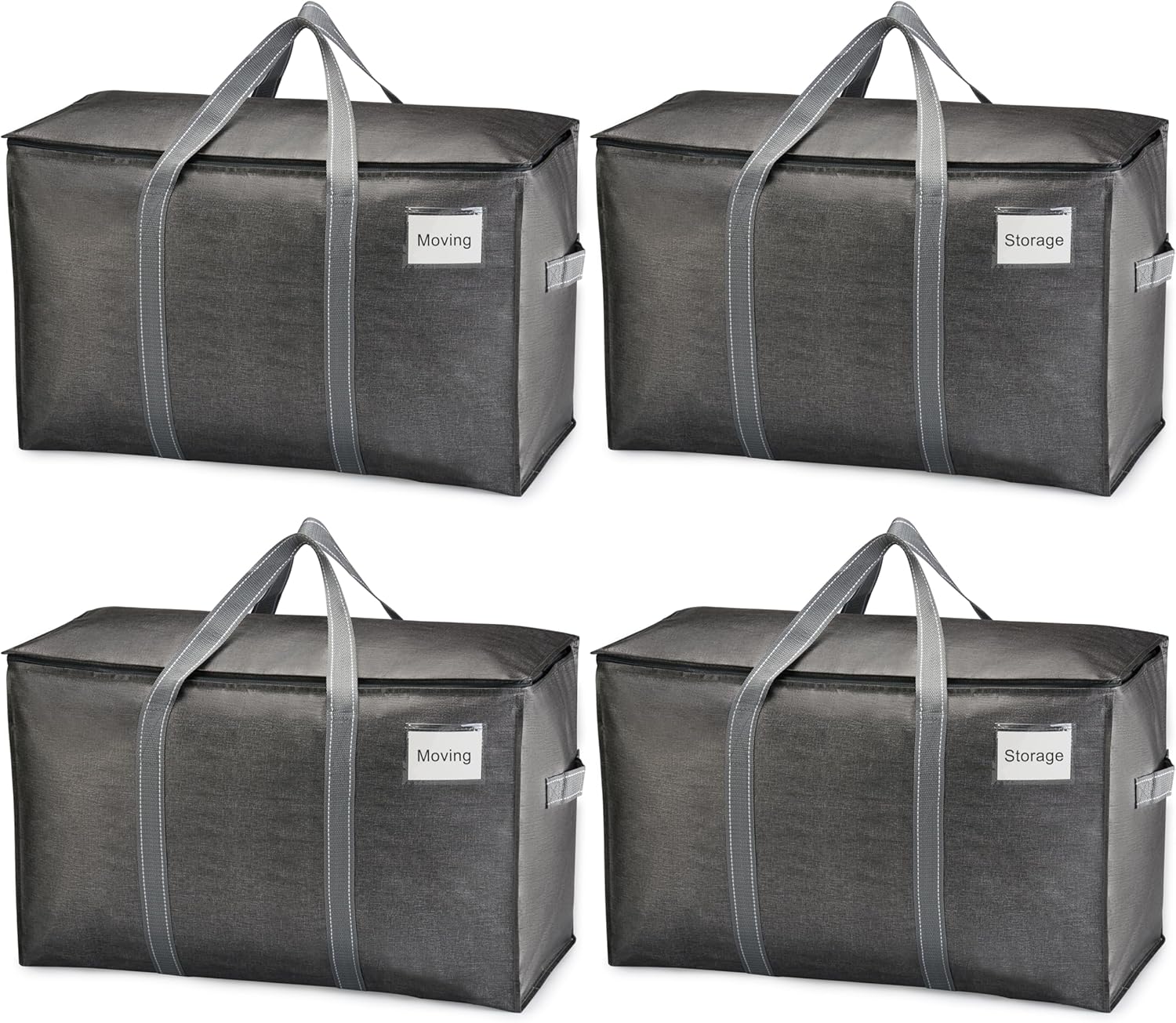 VENO Heavy Duty Moving Bags - Extra Large Storage Solution with Reinforced Handles & Strong Zippers | 4 Pack, Foldable & Reusable