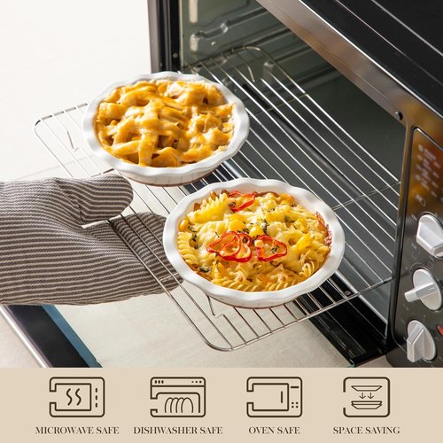 MALACASA Ceramic Mini Pie Pans - Set of 6 Ruffled Edge 6-Inch Baking Dishes | Microwave & Oven Safe, Khaki White