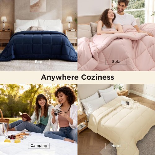 Bedsure Comforter Duvet Insert - Quilted Cal King Size, All-Season Down Alternative Bedding, Beige 130x120 Inches
