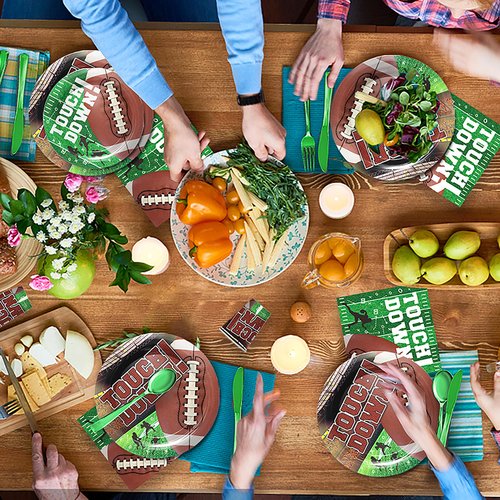 Piooluialy Football Party Decorations Tableware - Football Party Supplies Set, Include Dinner Plates, Cups, Napkins, Cutlery, for Touchdown Boys Football Party Supplies | 24 Guests