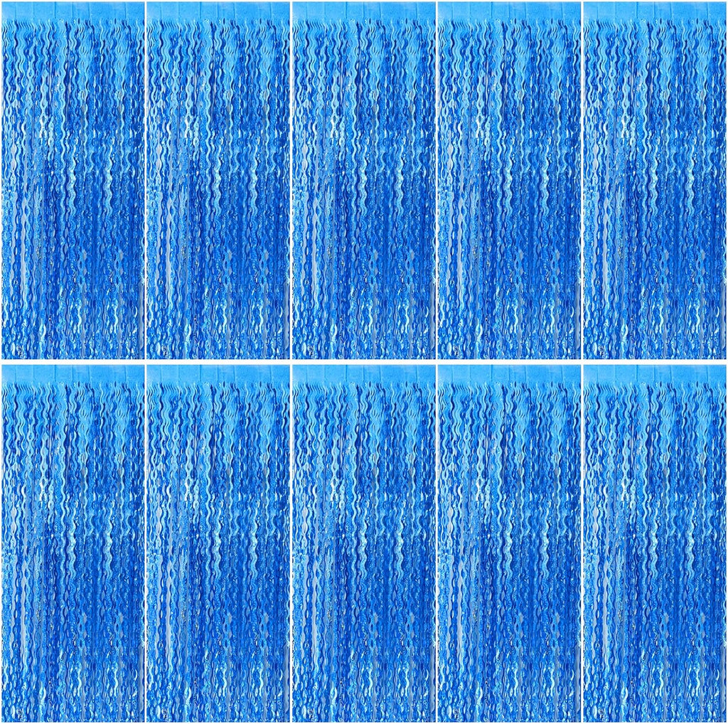 Skiennix Blue Tinsel Foil Fringe Curtains - Sparkling Wavy Backdrop for Parties & Photo Booths