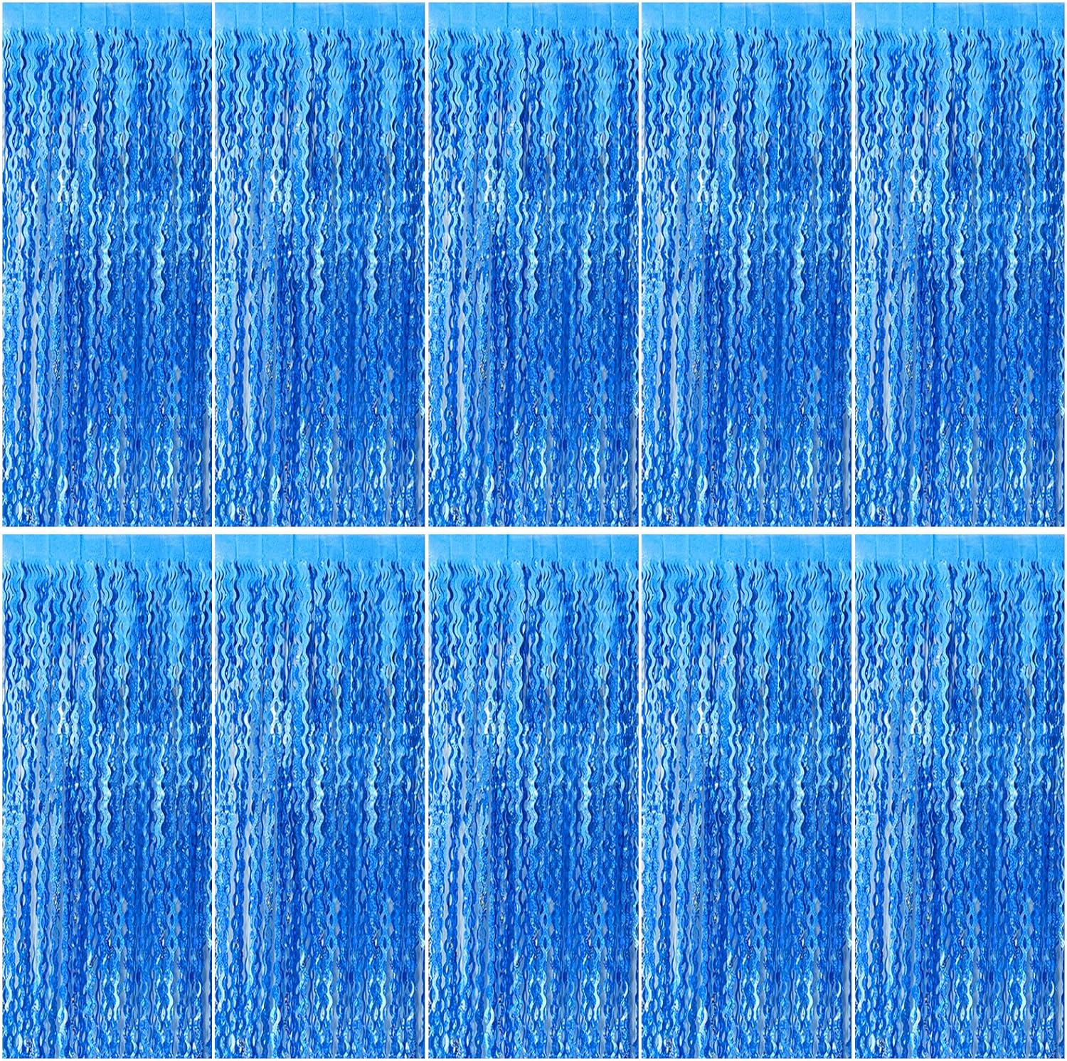Skiennix Blue Tinsel Foil Fringe Curtains - Sparkling Wavy Backdrop for Parties & Photo Booths