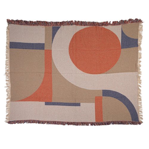 Bloomingville Woven Cotton Blend Throw with Abstract Design and Fringe, Multicolor