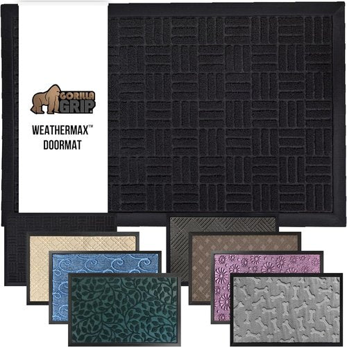 GORILLA GRIP Waterproof All-Season WeatherMAX Doormat - 72x24, Stain & Fade Resistant, Easy Clean Black Maze