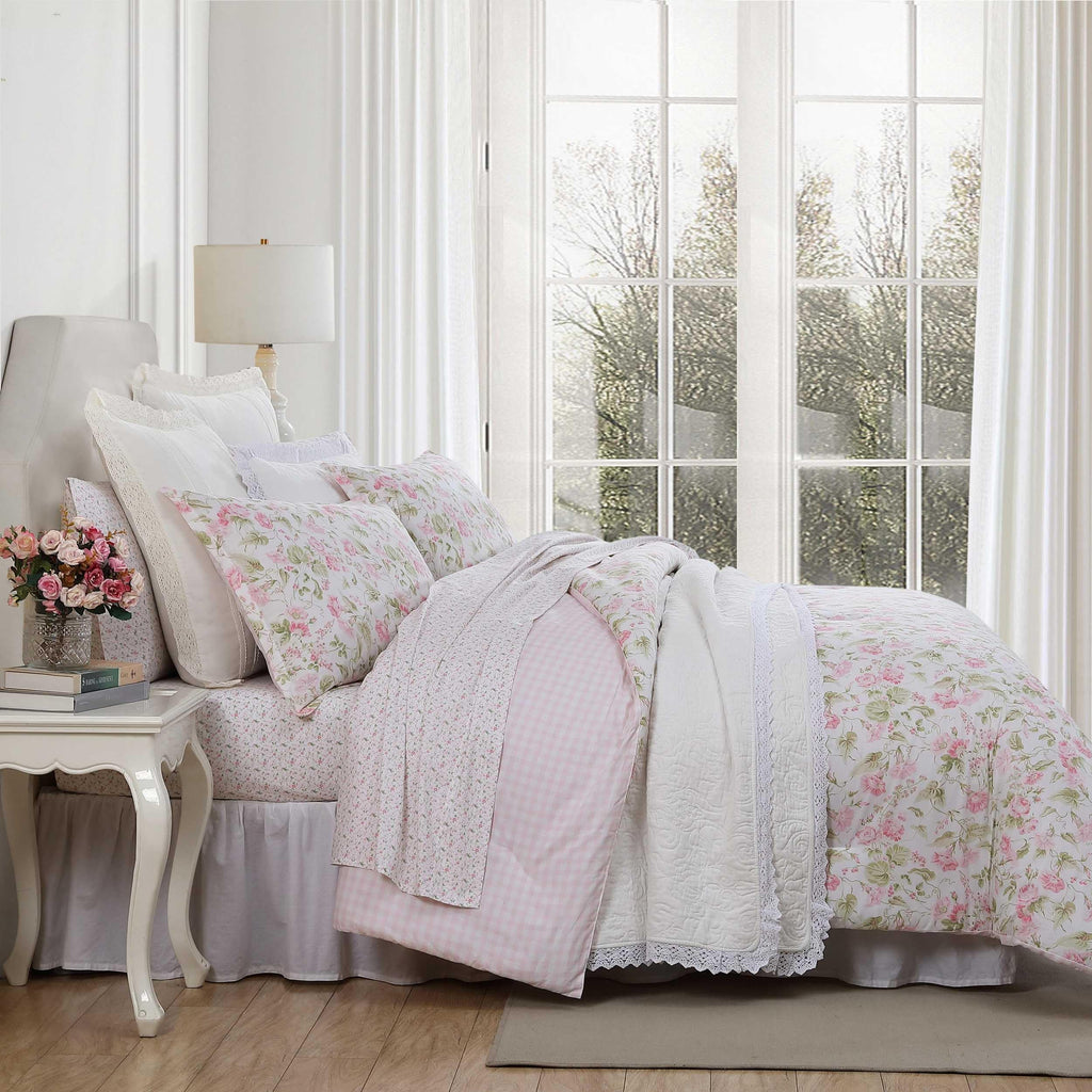 Laura Ashley – Twin Comforter Set, Soft Bedding with Matching Sham, Textured Floral Room Decor, College Dorm Room Essentials (Morning Gloria Pink)