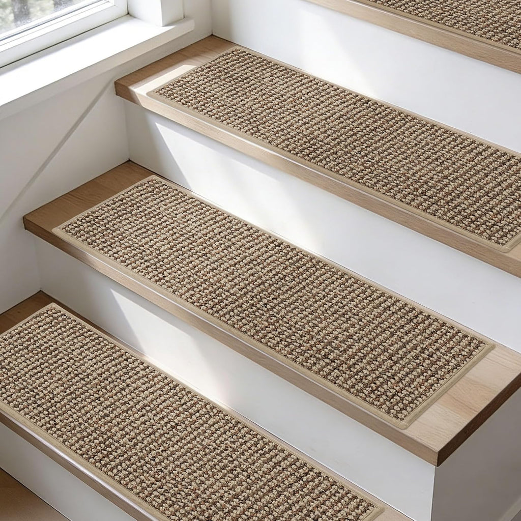 BEQHAUSE Indoor Door Mat & Stair Treads Set - Non-Slip, Stain-Resistant, Washable | 20"x32" Mat & 15 Pcs Taupe Treads
