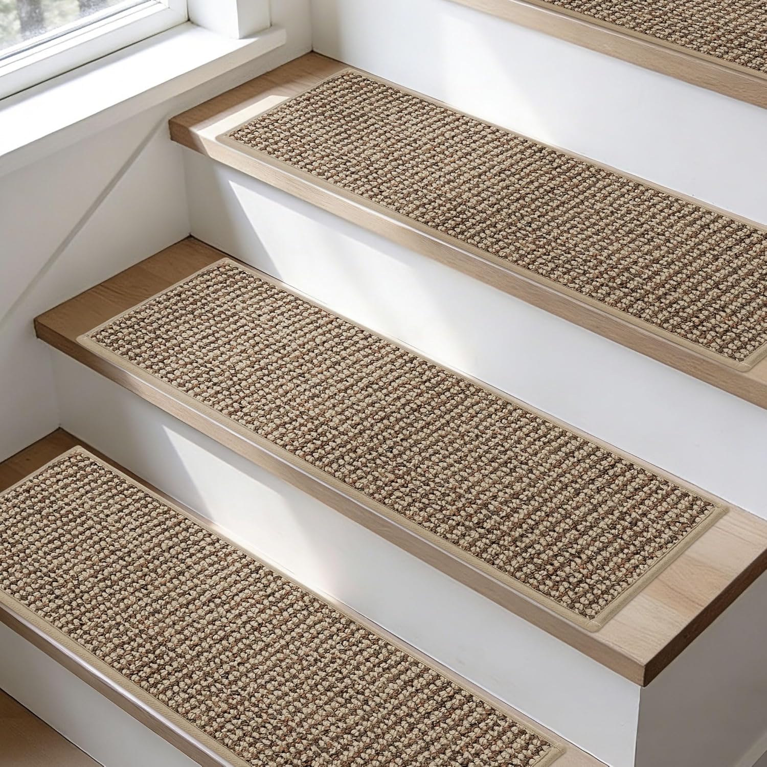 BEQHAUSE Indoor Door Mat & Stair Treads Set - Non-Slip, Stain-Resistant, Washable | 20"x32" Mat & 15 Pcs Taupe Treads