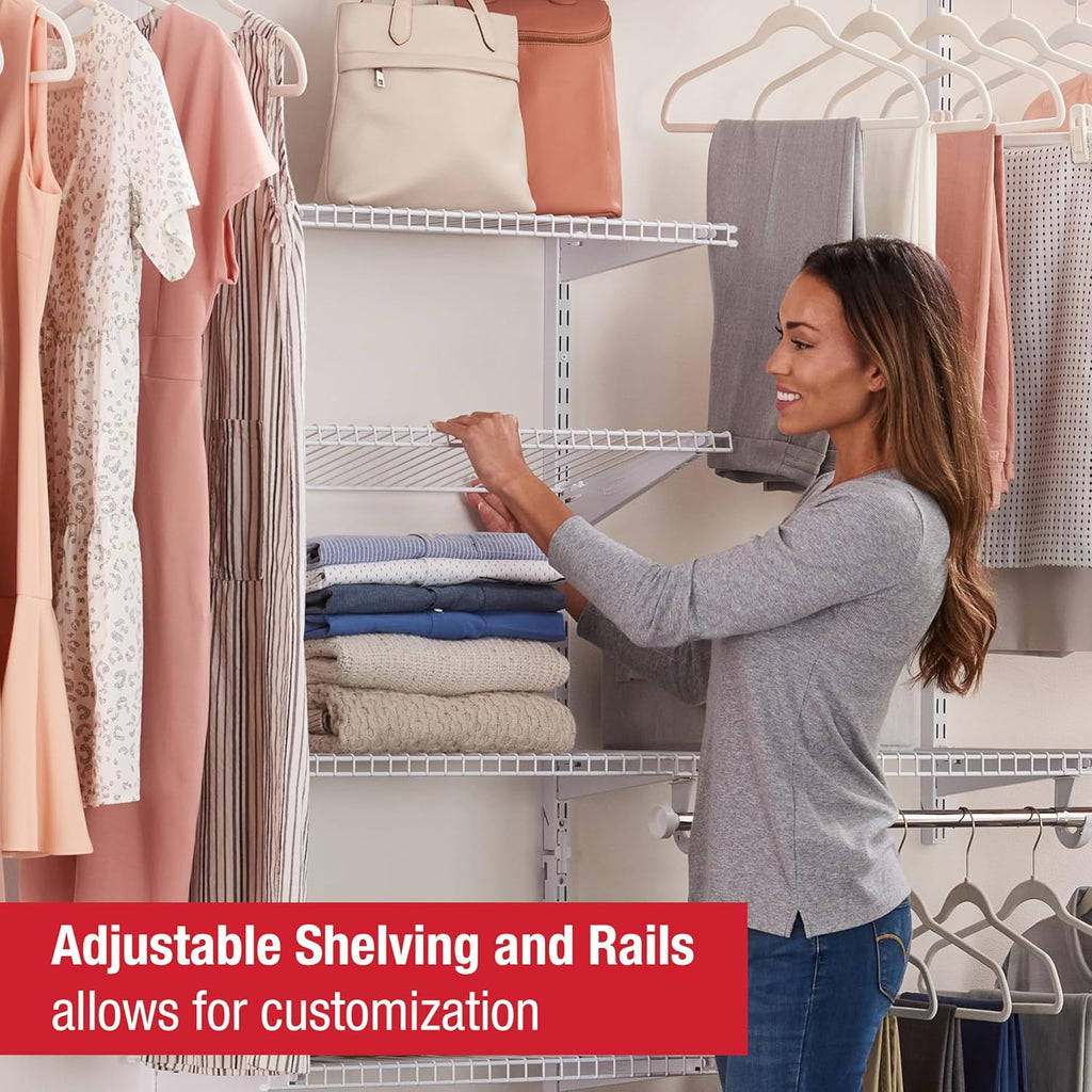 Rubbermaid Configurations Custom Closet Kit - Adjustable 4-8 Ft. Metal Wire Shelving | White Finish, Complete Organization System