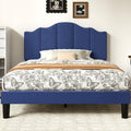 VECELO Twin Size Upholstered Platform Bed Frame with Adjustable Headboard, Wood Slat Support and Noise-Free, No Box Spring Needed, Easy Assembly, Blue
