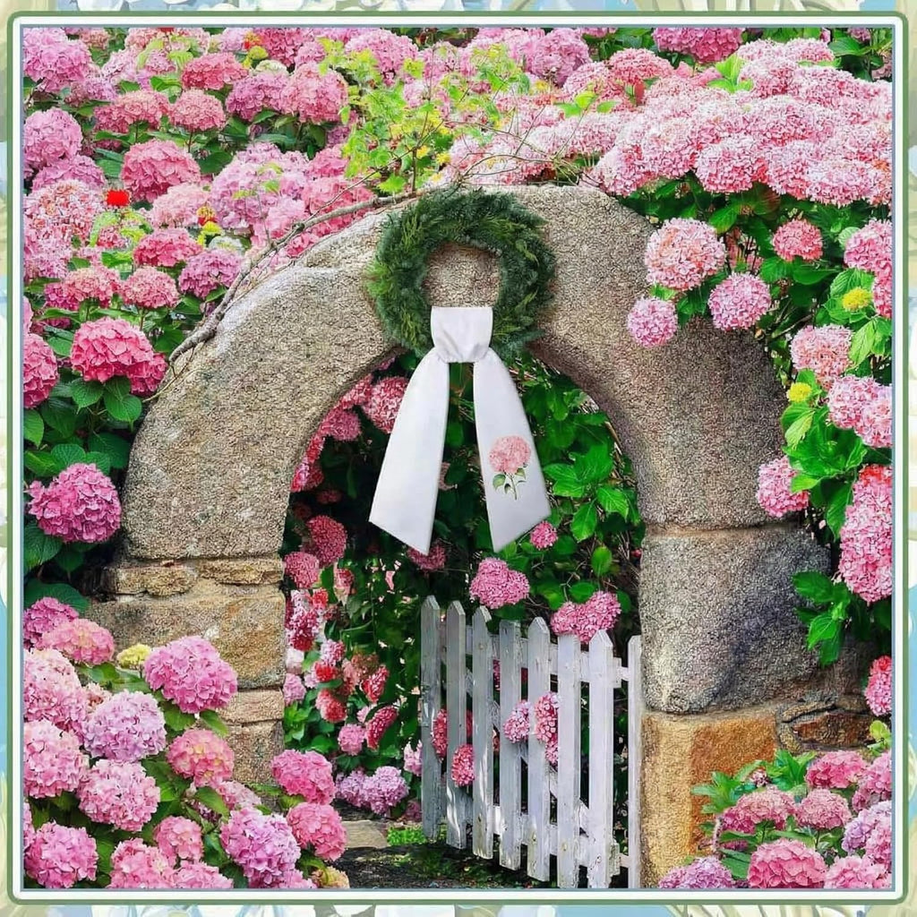 VitalCozy Pink Hydrangea Wreath - Elegant Satin Sash for Front Door | Perfect for Indoor/Outdoor Decor