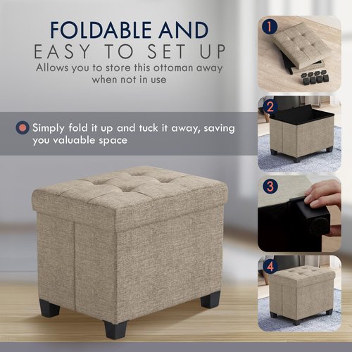 Ornavo Home Storage Ottoman Small Rectangle Ottoman with Legs, Foot Rest Stool Seat, Load up to 600 LB, for Living Room, Bedroom, Home Office, Dorm - 12 x 16 x 12, Tan