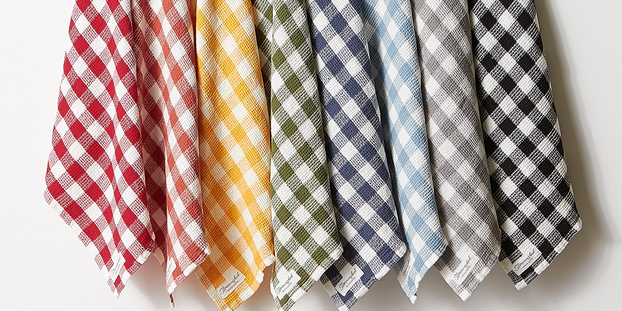 DII Washed Waffle Weave Collection, Dishtowel Set, 18x28, Dusty Blue Check, 2 Piece