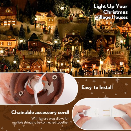 Meonum Accessory Cord with 3 LED Light Bulbs, 8.2 Ft Indoor Blow Mold Light Cord with Female Plug for Halloween Pumpkins Christmas Village Houses and Craft Projects Decoration, Warm White(4 Pack)