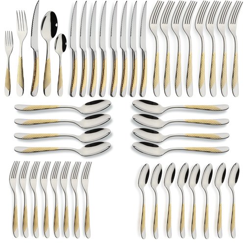 40-Piece Gold Silverware Set Stainless Steel Flatware Set Service for 8 Kitchen Cutlery Utensils Includes Knives Spoons Forks For Home Kitchen Hotel