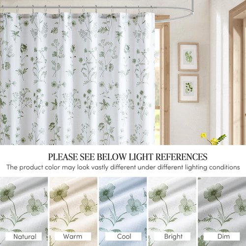 Martha Stewart Martha's Garden Shower Curtain Botanical Floral Print Cotton Shower Curtain for Bathroom, Spa Quality Modern Shower Curtains Standard Size, 72x72 Sage Green