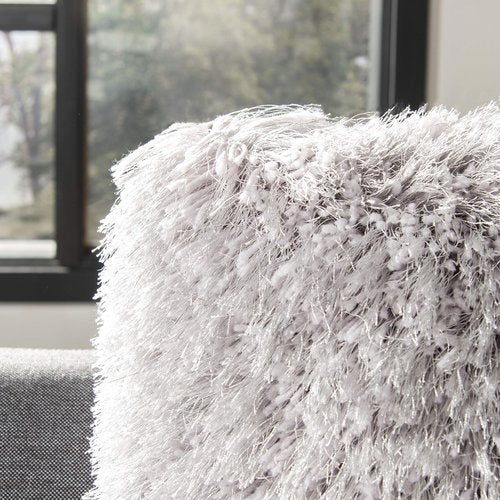 SAFAVIEH Home Modish Metallic Silver Metallic 20-inch Decorative Shag Pillow (Set of 2)