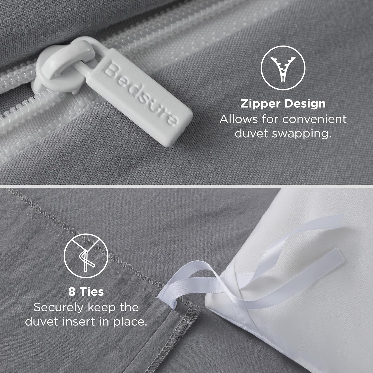 Bedsure Grey Duvet Cover Set - Extra Soft King Size Bedding | 3 Pieces with Zipper Closure, 104x90 Inches