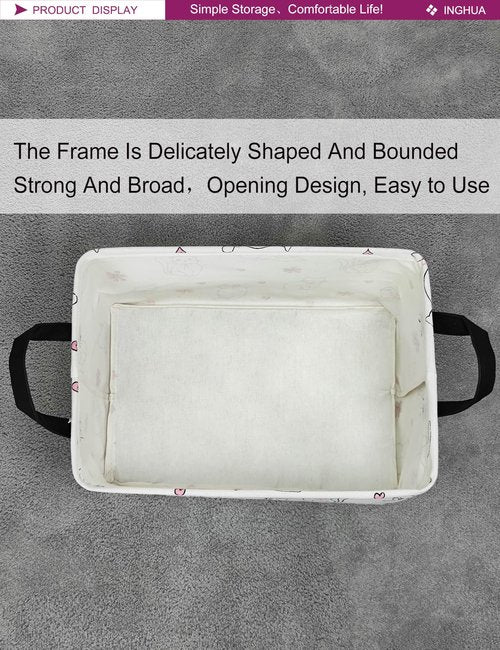 INGHUA Rectangular Storage Basket Fabric Organizer Bin for Toys,Books,Clothes,Gifts,Pets-Perfect for Home,Office,Nursery,Dorm,Shelf(Rec-Love cat )