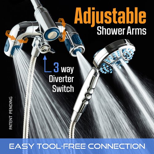 AquaCare Polaris High Pressure Multi Zone 208 Setting Shower Head & Handheld 3-way Combo System - Magnetic Docking Handle, Stay-Clean Jets, 6 ft. Metal Hose, All Chrome Finish, Top American Brand
