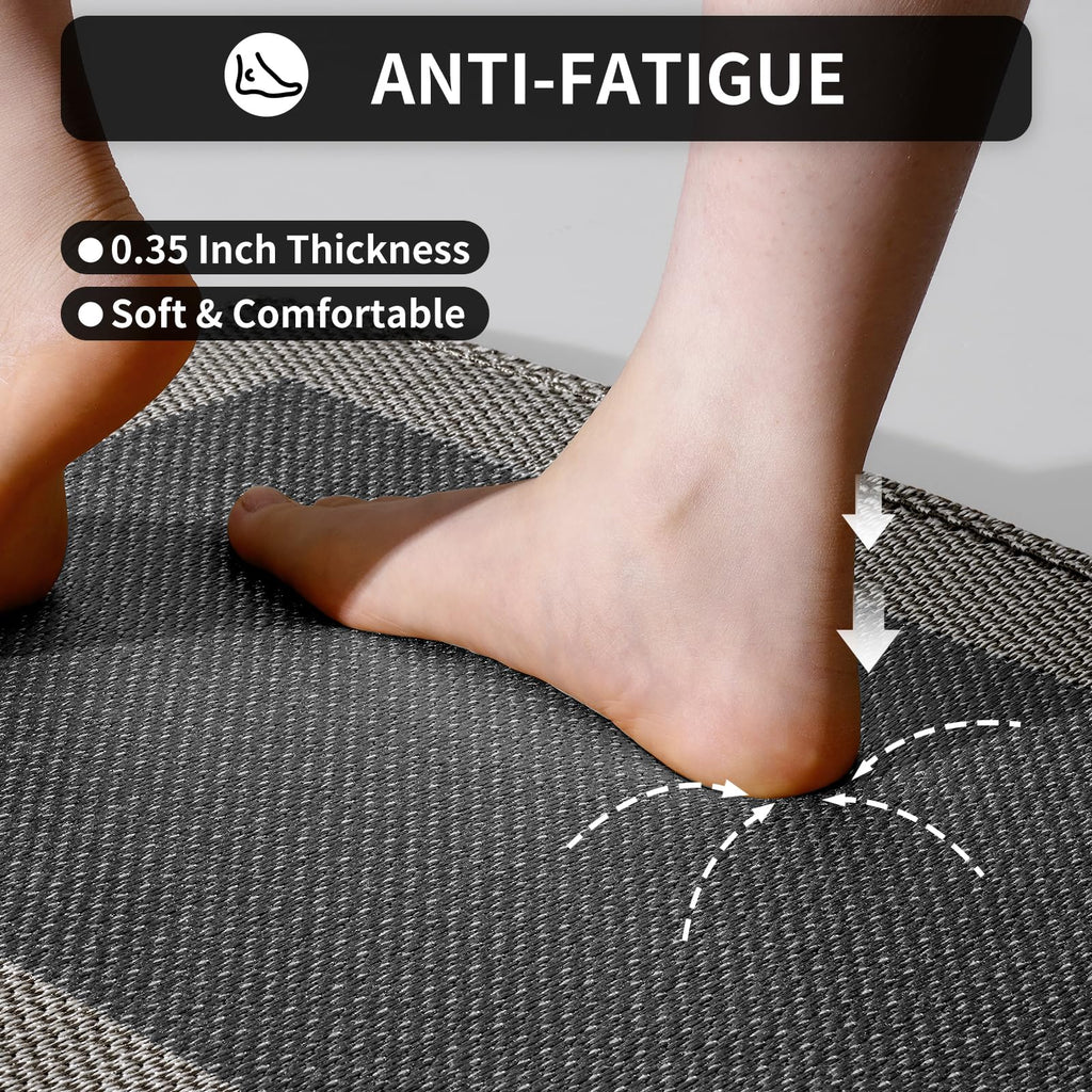 QiCaiJia Anti Fatigue Kitchen Mats for Floor, Super Absorbent Kitchen Rugs Non Slip Washable, Soft Linen Braided Kitchen Runner Rug, Standing Mat Kitchen Sink Mat, Easy to Clean, Brown 17x30