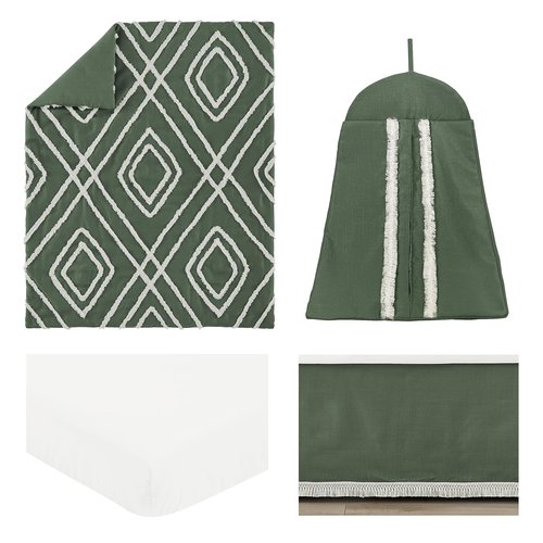 Sweet Jojo Designs Dark Green Boho Arrow Boy Girl Gender Neutral Baby Crib Bedding Set Infant Nursery Room Blanket Fitted Sheet Skirt Diaper Stacker 4p Modern Bohemian Farmhouse Southwest Diamond Tuft