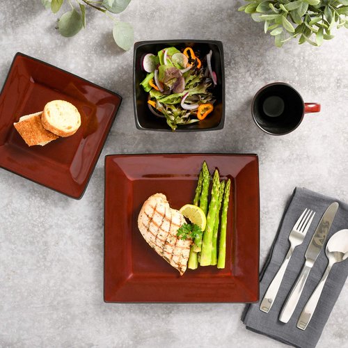 Gibson Elite Kiesling 16 Piece Dinnerware Set, Red