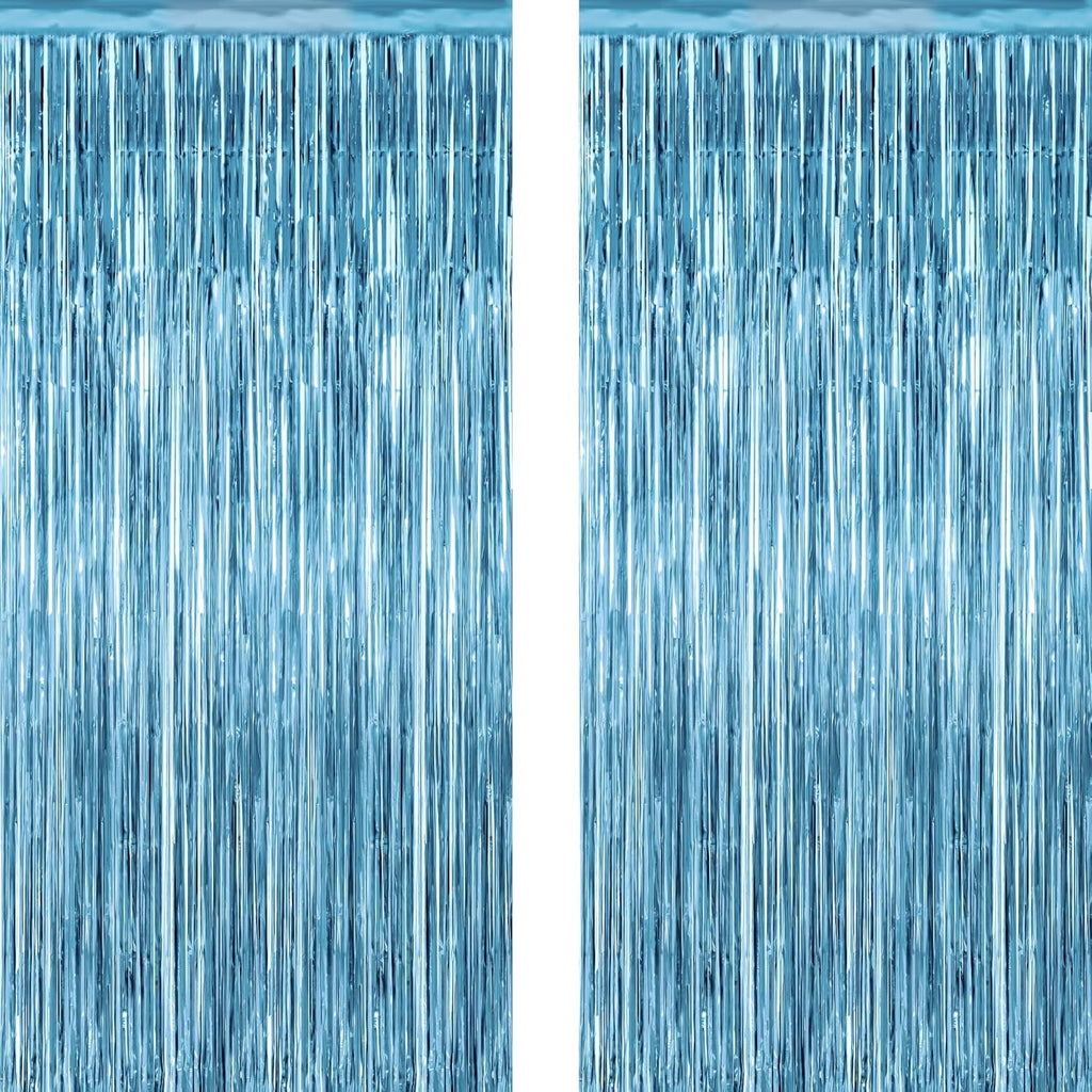 Skiennix 2 Pack Fringe Backdrop - Metallic Ocean Blue Foil Curtains | 3.28 FT x 7.05 FT Birthday & Bachelorette Party Decor
