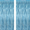 Skiennix 2 Pack Fringe Backdrop - Metallic Ocean Blue Foil Curtains | 3.28 FT x 7.05 FT Birthday & Bachelorette Party Decor