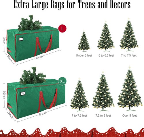 Cosy Family Christmas Tree Storage Bag - Durable Extra Large 7.5 ft Heavy Duty Design with Reinforced Handles & Dual Zippers - Green