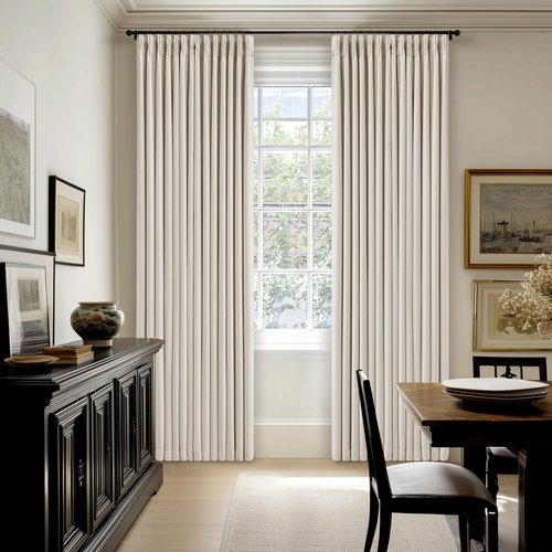 90 Inch Pinch Pleated Blackout Linen Curtains for Bedroom 2 Panels Memory Trained 100% Black Out Soundproof Room Darkening Natural Cream Ivory Birch Window Curtains Double Layer Pinch Pleat Drapes