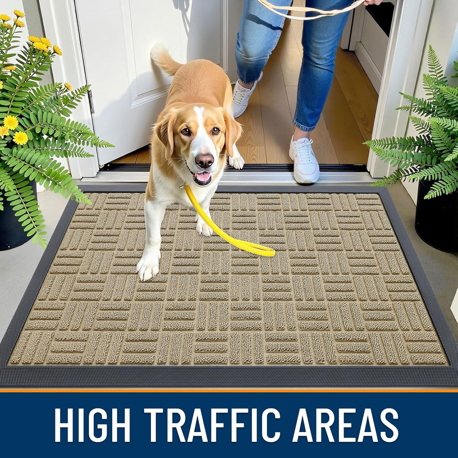 OLANLY Heavy-Duty Front Door Mat - Absorbent Natural Rubber, Non-Slip, 29.5x17 Inches | Stain & Fade Resistant, Beige